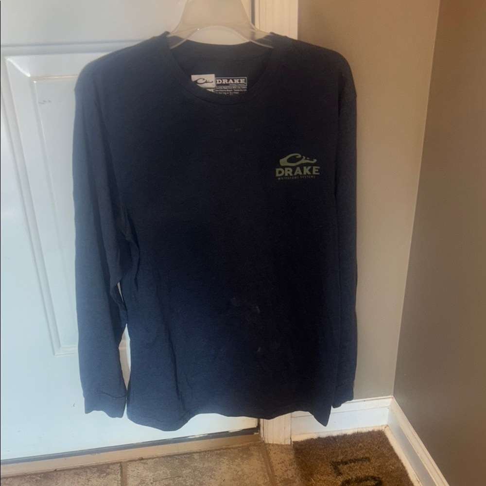 Drake Blue Long Sleeve Tee Casual Crew Neck